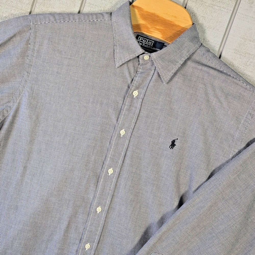 Polo‎ Ralph Lauren Dress Shirt Men's L Black White Plaid Lowell Sport Button L/S
